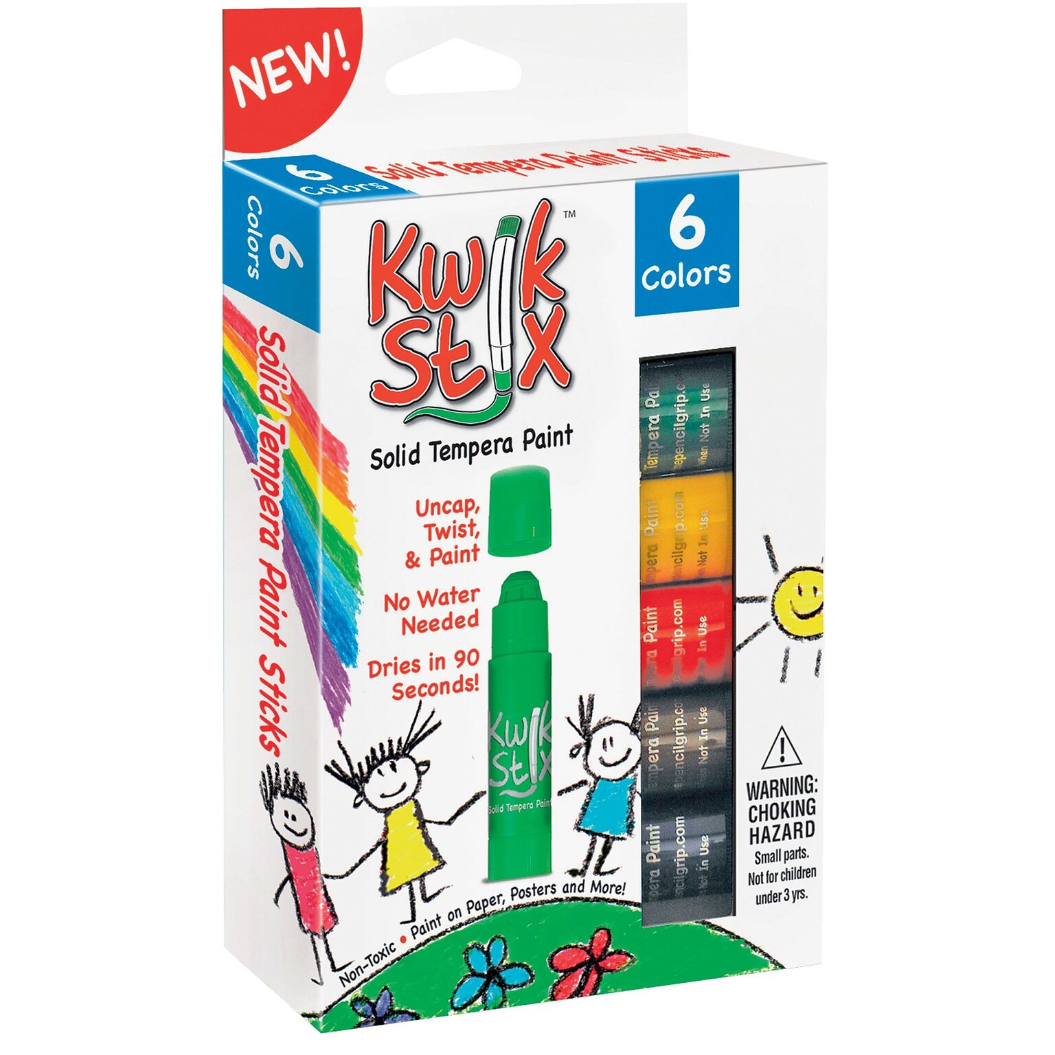 The Pencil Grip Kwik Stix Solid Tempera Paint, Assorted Colors, 6/Pack (601)