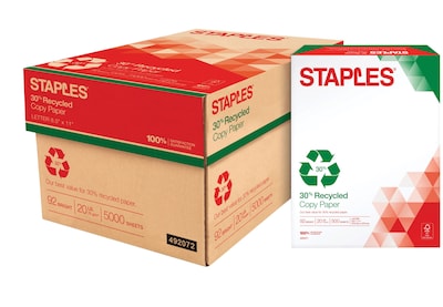 Staples 30% Recycled 8.5 x 11 (US letter) Copy Paper, 20 lbs., 92 Brightness, 5000/Carton (112350/