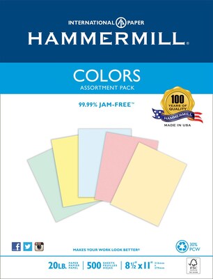 HammerMill® Fore® MP Pastel Paper, 24lb., Assorted, 8 1/2 x 11, Ream (102640)