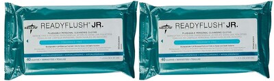ReadyFlush® JR Flushable Wet Wipes, 7 x 8, Fragrance-free, Soft Pack Container, 40 Wipes/Package, 2