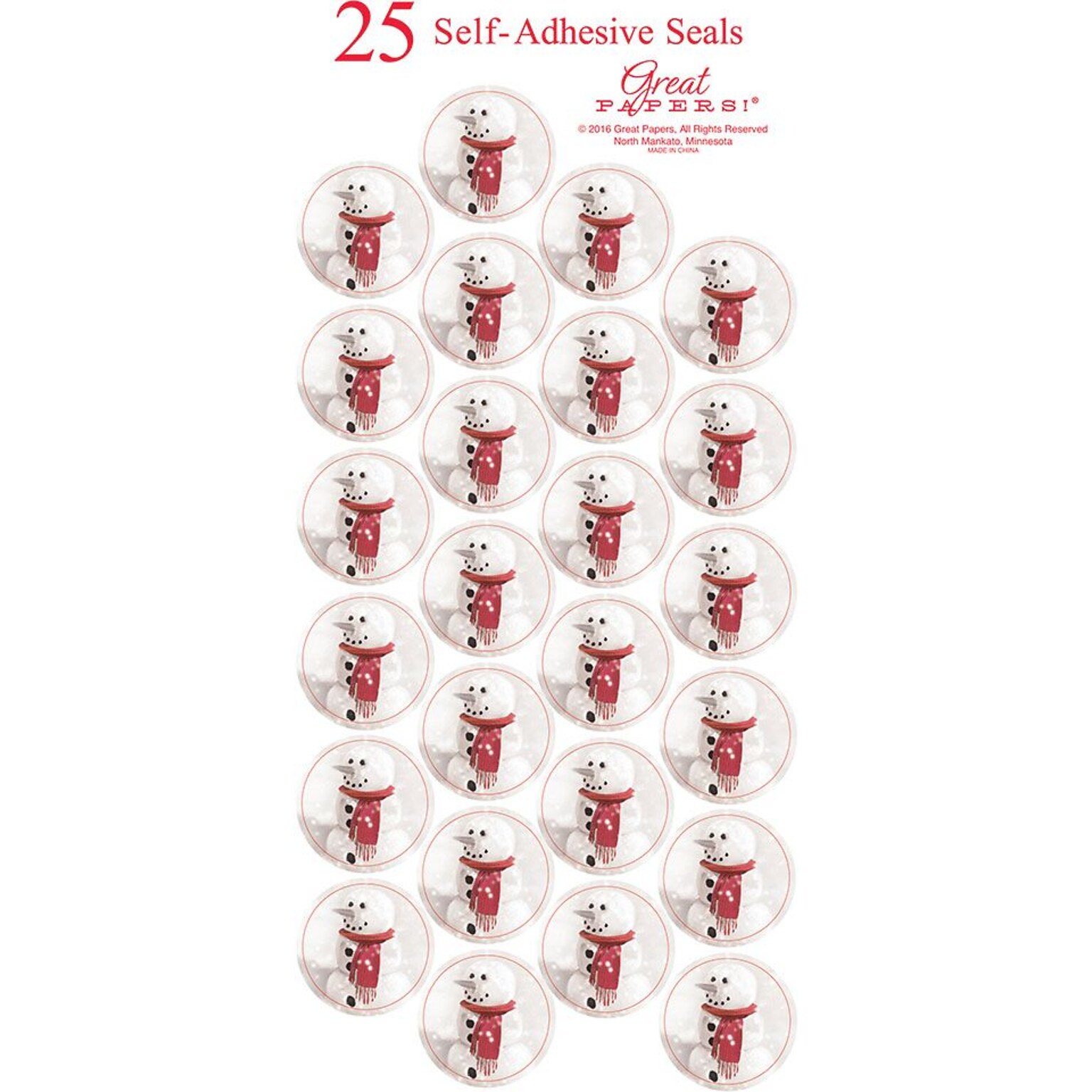 Great Papers! 1 Snowman with Red Scarf Seals, 25/Count (2015106)