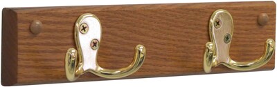 Wooden Mallet® 2 Double Prong Hook Rail Coat Rack; Brass, Medium Oak