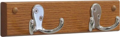 Wooden Mallet® 2 Double Prong Hook Rail Coat Rack; Nickel, Medium Oak