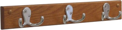 Wooden Mallet® 3 Double Prong Hook Rail Coat Rack; Nickel, Medium Oak