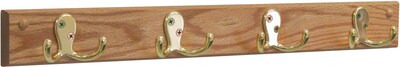 Wooden Mallet® 4 Double Prong Hook Rail Coat Rack; Brass, Light Oak