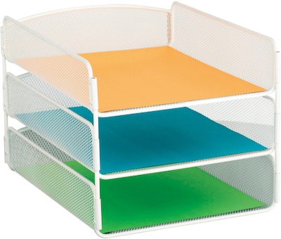 Safco Onyx Triple Tray Mesh Desk Organizer, White (3271WH)