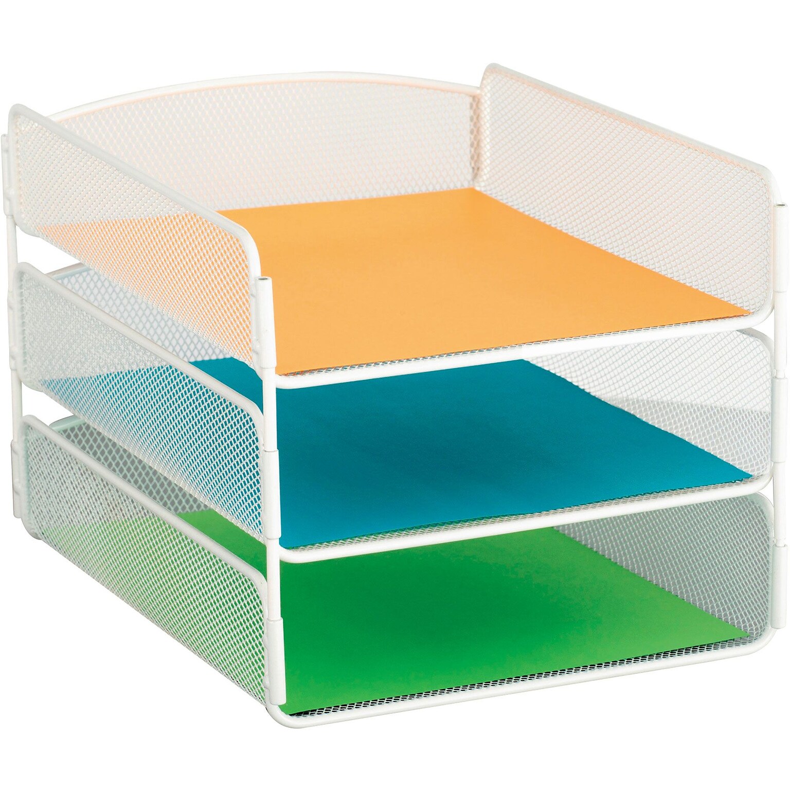 Safco Onyx Triple Tray Mesh Desk Organizer, White (3271WH)