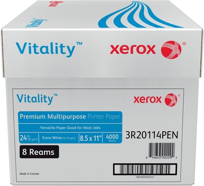 Xerox Vitality 8.5" x 11" Premium Multipurpose Paper, 24 lbs., 97 Brightness, 4000 Sheets/Carton (1001)