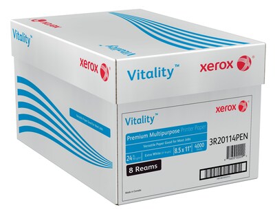 Xerox Vitality 8.5" x 11" Premium Multipurpose Paper, 24 lbs., 97 Brightness, 4000 Sheets/Carton (1001)