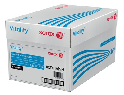 Xerox Vitality 8.5 x 11 Premium Multipurpose Paper, 24 lbs., 97 Brightness, 4000 Sheets/Carton (10