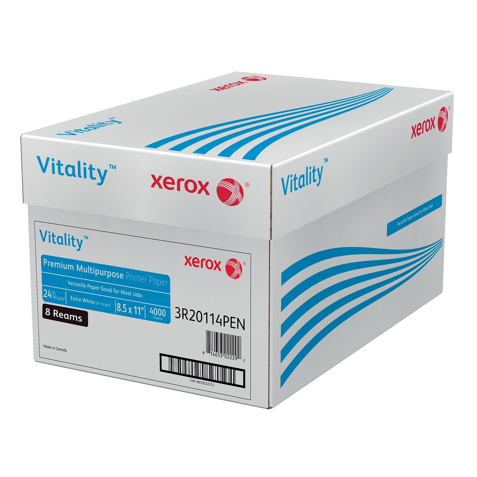 Xerox Vitality 8.5 x 11 Premium Multipurpose Paper, 24 lbs., 97 Brightness, 500 Sheets/Ream, 8 Reams/Carton (1001)