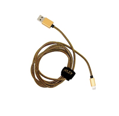 Cynthia Rowley, Nylon Braided Lightning Charge & Sync Cable,5 feet, Black/Gold with Cable Organizer Wrap (CR-ST-CT1006BD)