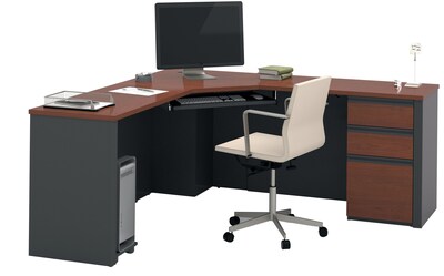 Bestar® Prestige+ 71W Corner Desk Including One Pedestal in Bordeaux & Graphite (99899-39)