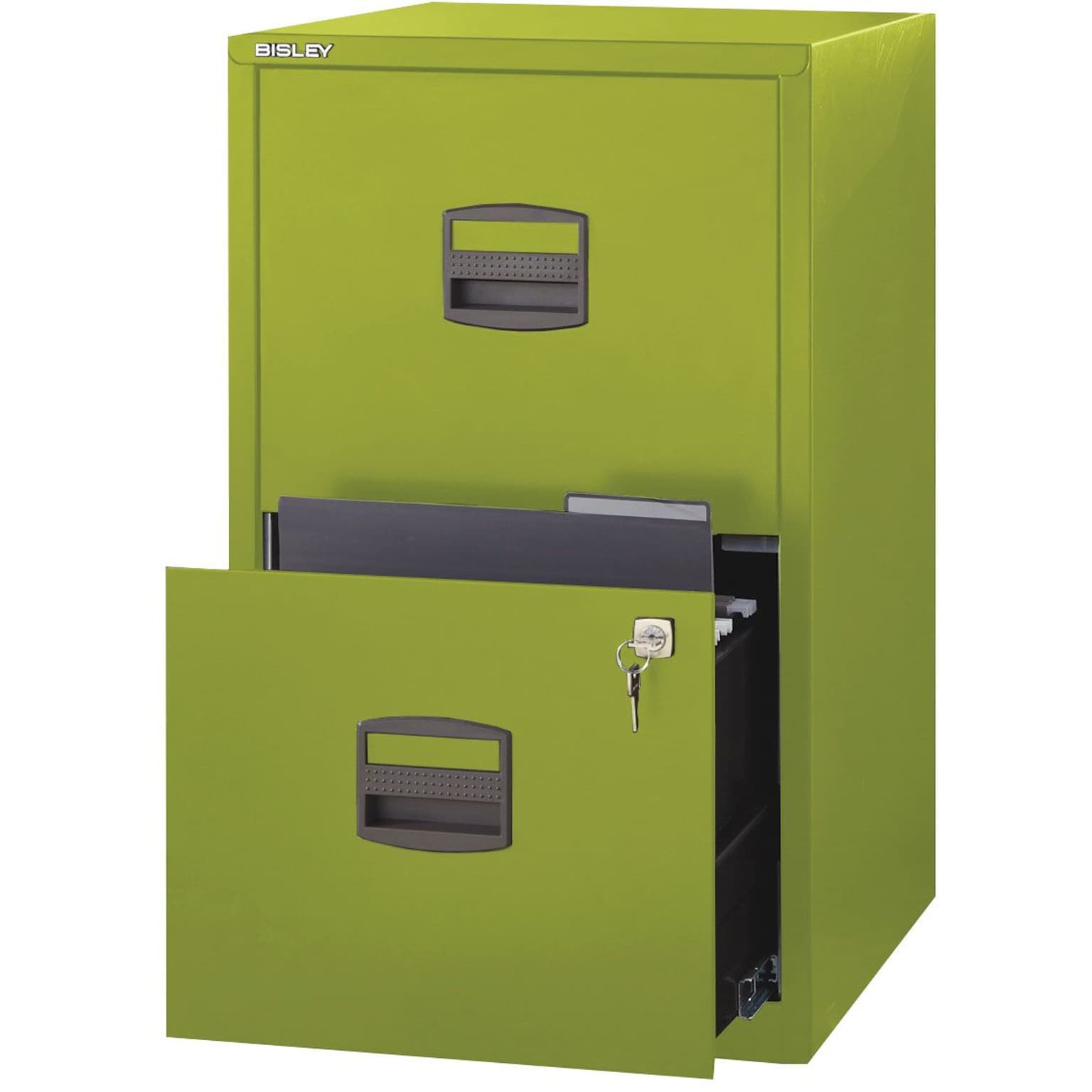 Bisley Two Drawer Steel Home or Office Filing Cabinet, Green, Letter/A4 (FILE2-GR)