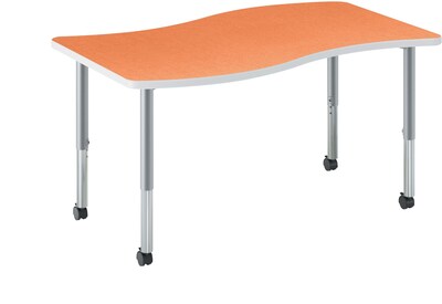 HON® Build™ Ribbon Shape Table, Tangerine Finish/Platinum Legs, 54W x 30D