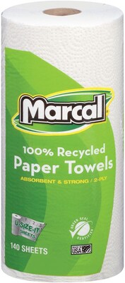 Marcal&reg; 100% Recycled Perforated U-Size-It Giant Roll Towel; 2-Ply, 140 Sheets/Roll, 12 Rolls/Case (6183)
