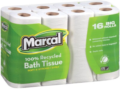Marcal Small Steps 100% Premium Recycled Toilet Paper, 2-Ply, 196 Sheets/Roll, 96 Rolls/Case