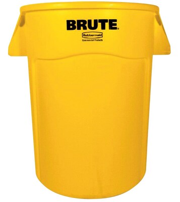 Rubbermaid Round Brute Trash Can Container w/Venting Channels, Yellow, 44 gallon