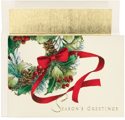 Great Papers® Ribbon Wreath, Holiday Card, 5.625 x 7.875, 16 Pack