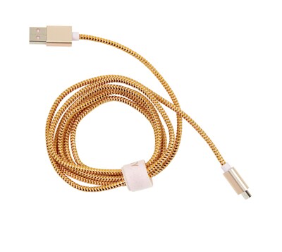 Cynthia Rowley Nylon Braided Micro USB Charge & Sync Cable, 5 ft., Taupe/Gold with Cable Organizer Wrap (CR-ST-CT1106TD)