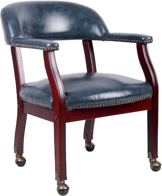 Boss® Captains Guest Chair in Blue Vinyl with Casters