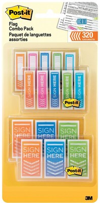 Post-it® Combo Pack Sign Here Flags, 1 and 1/2 Wide, Assorted Colors, 320 Flags/Pack (680SH4VAOTG)