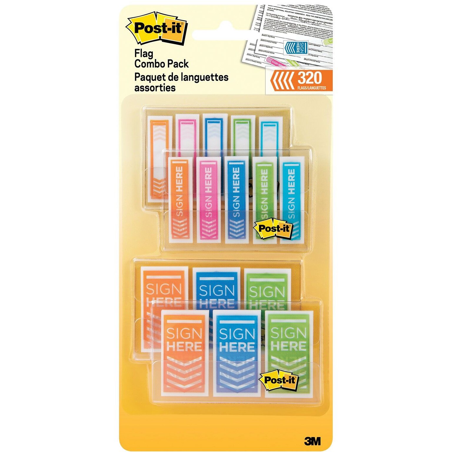 Post-it® Combo Pack Sign Here Flags, 1 and 1/2 Wide, Assorted Colors, 320 Flags/Pack (680SH4VAOTG)