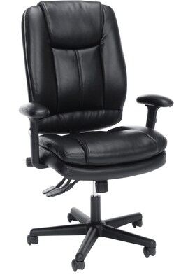 Essentials by OFM Leather 3-Paddle Ergonomic High-Back Chair with Lumbar Support, Black, Adjustable Height Arms (ESS-6050)