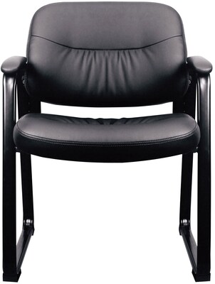 Essentials by OFM Leather Executive Sled Base Side Chair with Padded Arms Black ESS-9015