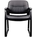 Essentials by OFM Leather Executive Sled Base Side Chair with Padded Arms Black ESS-9015