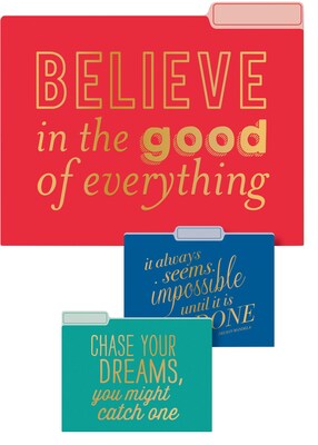 Eccolo Inspirational Collection Fashion Top Tab File Folders with Gold Foil, Letter Size, 3 Tab, 9/Pack