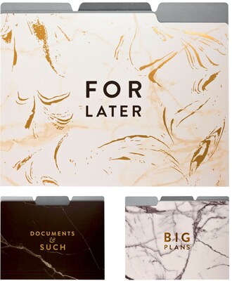 Eccolo Marble Collection Fashion Top Tab File Folders with Gold Foil, Letter Size, 3 Tab, 9/Pack
