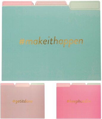 Eccolo Hashtag Collection Fashion Top Tab File Folders with Gold Foil, Letter Size, 3 Tab, 9/Pack (T617G-ST)