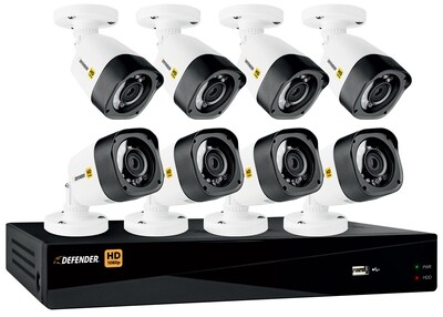 Defender HD 1080p 8 Channel 1TB DVR Security System and 8 Bullet Cameras with Web and Mobile Viewing