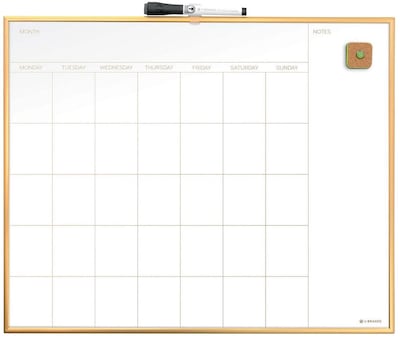 U Brands Magnetic Dry Erase Calendar Whiteboard, 20 x 16, Gold Aluminum Frame