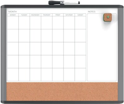 Photo 1 of U Brands MOD 3-in-1 Magnetic Dry Erase Calendar Whiteboard, 20" x 16", Black and Grey Frame