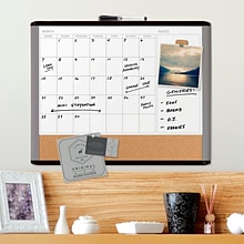 U Brands MOD 3-in-1 Magnetic Dry Erase Calendar Whiteboard, 20 x 16, Black and Grey Frame