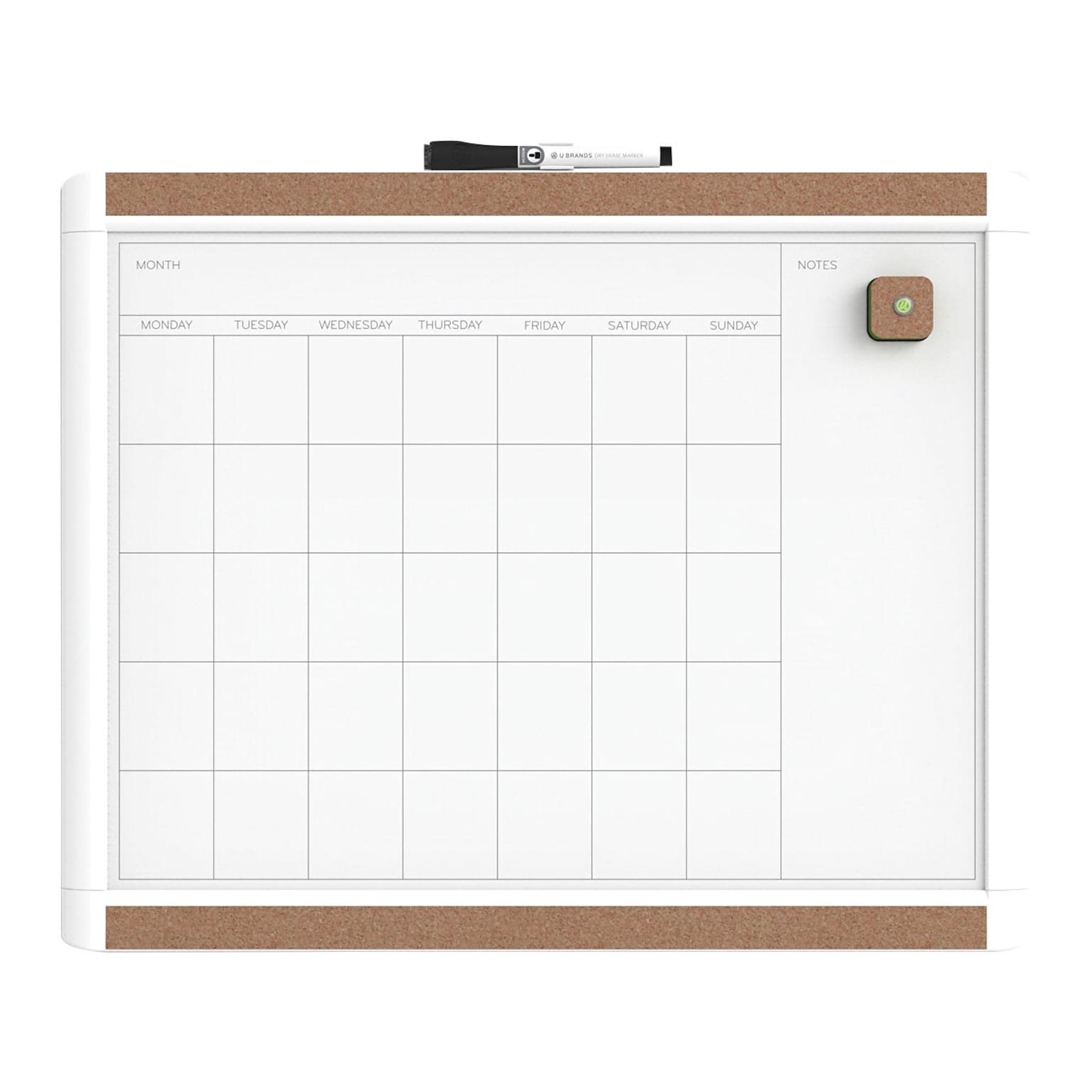 U Brands Pin-It Magnetic Dry Erase Monthly Calendar Board 20 x 16 White Frame