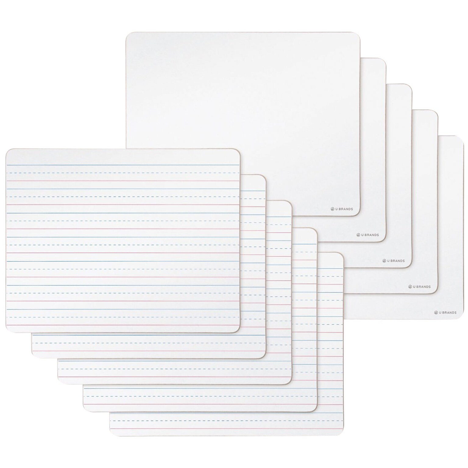 U Brands Double Sided Dry Erase Student Boards, Ruled and Plain, 12 x 9, 10/Pack (483U00-01)