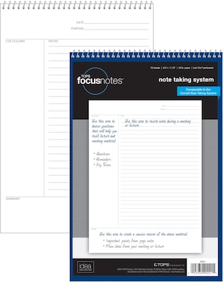 Oxford FocusNotes Writing Tablet, 8-1/2 x 11-3/4, Cornell Ruled, Black, 70 Sheets/Pad (90221)