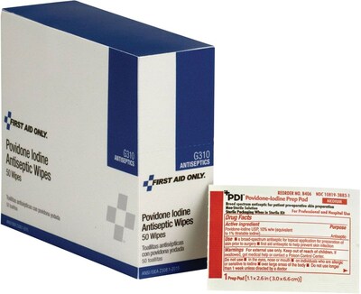 First Aid Only Povidone-Iodine Infection Control Wipes, 50/Box (G310)