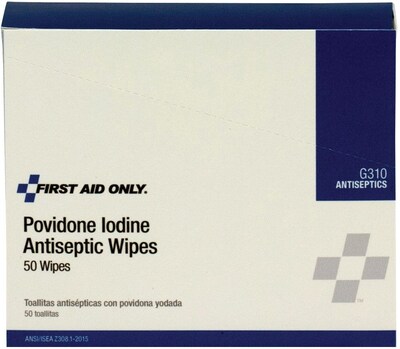 First Aid Only Povidone-Iodine Infection Control Wipes, 50/Box (G310)