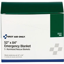 First Aid Only® Aluminized Rescue Blankets, 52 x 84, 5 Per box (I800)