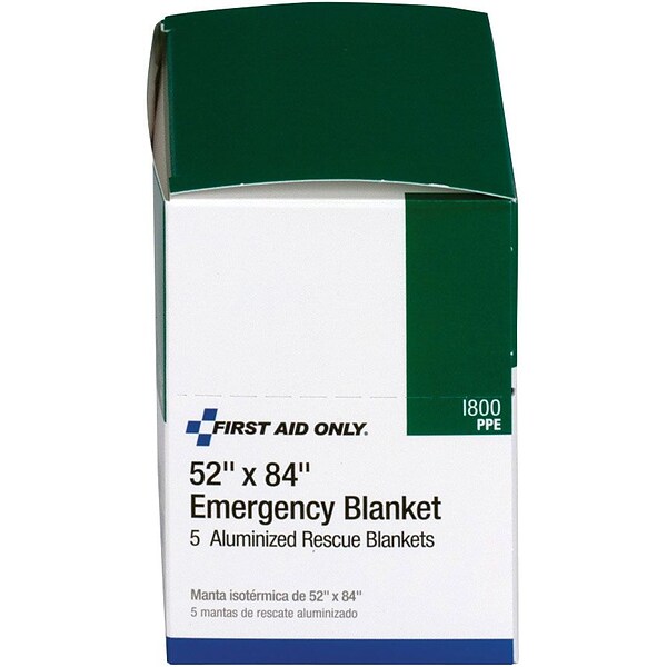 First Aid Only® Aluminized Rescue Blankets, 52 x 84, 5 Per box (I800)