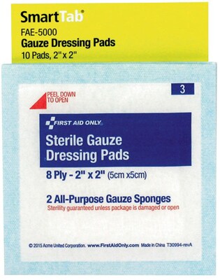 SmartCompliance Sterile Gauze Dressing Pads, 2" x 2", 2 Pads/Pack, 5 Packs/Box (FAE-5000)
