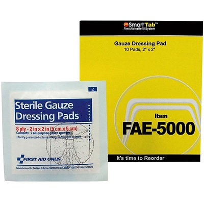 First Aid Only Gauze, Smart Compliance, 2 Gauze Pads, 2 Pads/Pack, 5 Packs/Box (FAO5000)