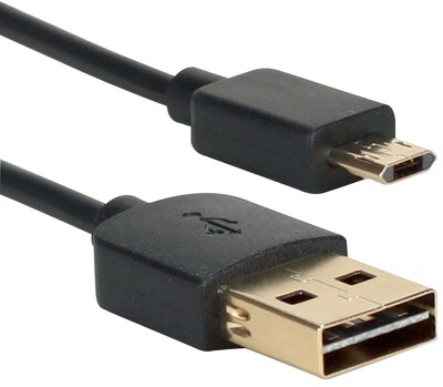 QVS® 3 Reversible USB to Reversible Micro-USB Sync/Fast Charging Cable; Male to Male, Black (QP2218R-3)