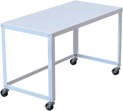 Space Solutions 48 Wide Metal Mobile Desk Workstation with Wheels, White (21114)