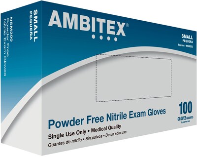 Ambitex Powder Free Black Nitrile Gloves, Small, 1000/Carton (NSM200BLK)