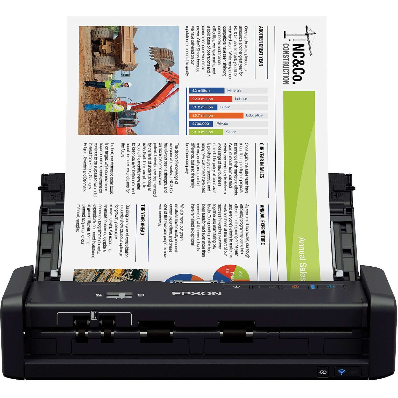 Epson ES-300W Wireless Duplex Mobile Color Document Scanner with Auto Document Feeder